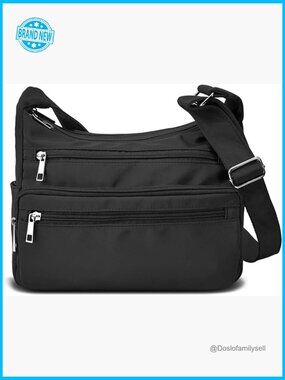 Nylon Crossbody Bag Multi Pocket RFID Travel Handbag Lightweight Adjustable